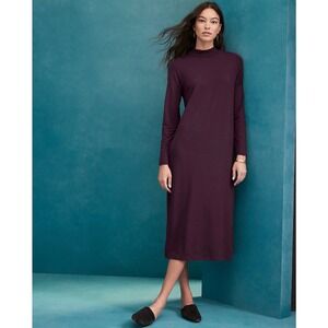 EILEEN FISHER Stretch Jersey Mock Neck Midi Dress Plum Burgundy Size Large